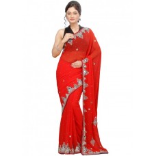 Astounding Red Colored Border Worked Chiffon Saree